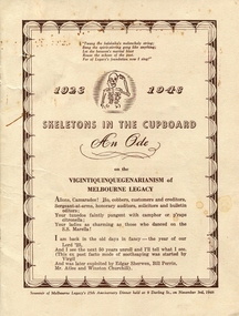 Booklet, Skeletons in the cupboard.  An ode on the vigintiquinquegenarianism of Melbourne Legacy, 1948