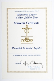 Certificate, Golden Jubilee Year Souvenir Certificate, 1973