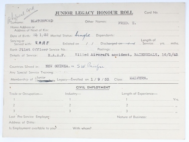 Document, Junior Legacy Honour Roll, 1943