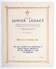 Certificate, Junior Legacy