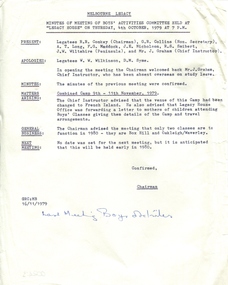 Document - Minutes, Minutes of meeting of Boys’ Activities Committee held at “Legacy House” on Thursday, 4th October, 1979 at 7 p.m, 1979