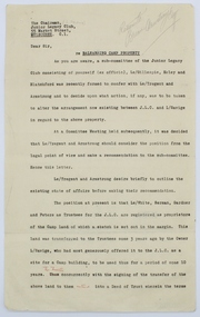 Letter, Re Balnarring Camp Property, c.1930