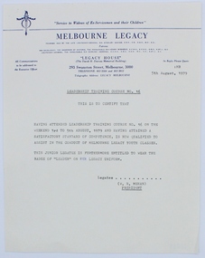Certificate, Leadership Training Course No. 16, 1979