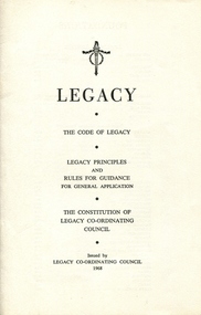 Booklet, Legacy / Code of Legacy / Legacy Principles and Rules for Guidance, 1968