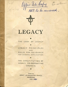 Booklet, Legacy / The Code of Legacy / Legacy Principles and Rules for Guidance, 1950