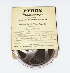 Audio - Recording, tape, Address by the PM of Australia RG Menzies 1960, 1960