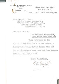 Document, re Property "Holmbush", 1267 Burke Road East Kew, 1943
