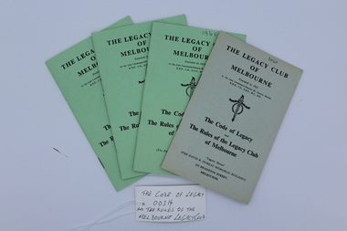 Booklet, The Code of Legacy and The Rules of the Legacy Cub of Melbourne 1960, and 1968, 1960