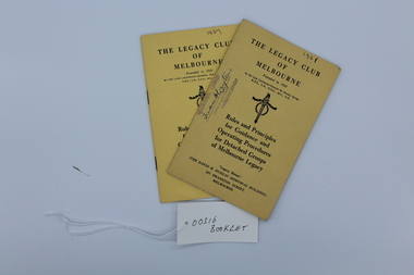 Booklet, The Legacy Club of Melbourne. Rules and Principles for Guidance and Operating Procedures of Detached Groups of Melbourne Legacy