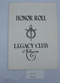 Booklet, HONOR ROLL, LEGACY CLUB MELBOURNE