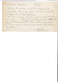 Document - Document, notes, Re Hostel Garden. 3/3/43
