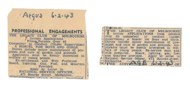 Newspaper - Document, article, Professional engagements, 06/02/1943
