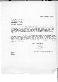 Letter, List of Article available for purchase by Legacy Club (for Holmbush), 1943