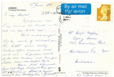 Postcard, Correspondence from travelling Legatees, 1995