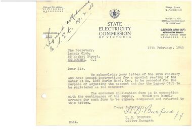Letter - Document, letter, 17/2/1943