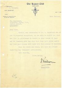 Letter, Donations for Holmbush