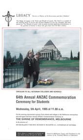 Programme, Annual ANZAC Commemoration Ceremony for Students 1995, 1995