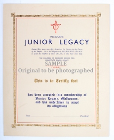 Certificate, Junior Legacy Club, 1944