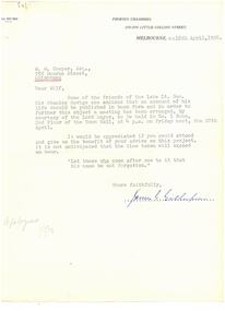 Letter, Biography of Lieutenant-General Sir Stanley Savige