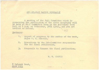 Document - Document, minutes, Sir Stanley Savige Biography
