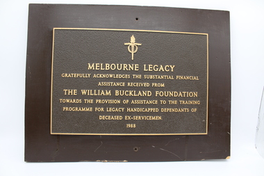 Plaque, Melbourne Legacy, 1988