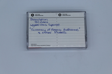 Audio - Recording, tape, Presentation 8/11/2011. Legatee Chris Spence, 2011