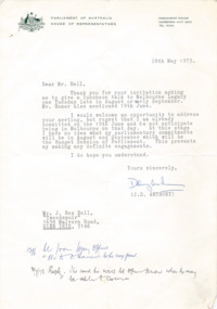 Letter - Document, letter, Invitations to speak at Legacy House, 1973