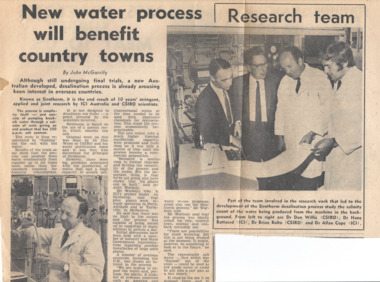 Newspaper - Document, article, New water process will benefit country towns