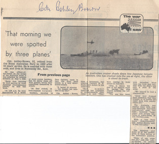 Newspaper - Document, newspaper article, The War I saw: That morning we were spotted by three planes