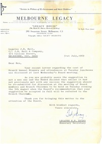 Letter - Document, letter, Melbourne Legacy, 1969