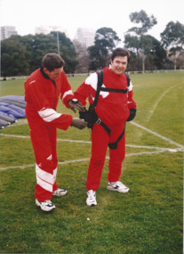 Photograph, Parachute jump by Daryl Somers and Ron Barassi, 1997