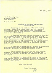 Letter, Biography of Lieutenant-General Sir Stanley Savige, 8/4/1957