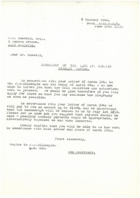 Letter - Document, letter, Biography of the Late Lt. Gen. Sir Stanley Savige, 14 June 1957