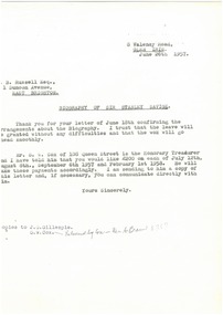 Letter - Document, letter, Biography of Sir Stanley Savige, 26/06/1957