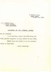 Letter, Biography of Sir Stanley Savige, 1957