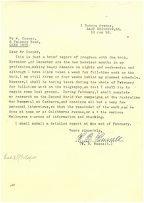 Letter, Biography of Lieutenant-General Sir Stanley Savige, 1958