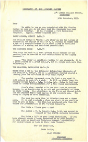 Letter - Document, correspondence, Biography of Sir Stanley Savige, 30/11/1959