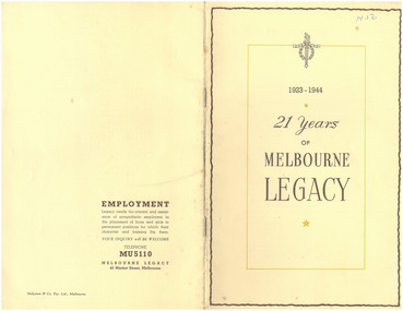 Booklet, 21 Years of Melbourne Legacy (H56)