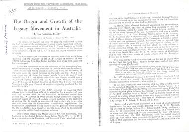 Document, The origin and growth of the Legacy movement in Australia (H64), 1967