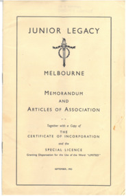 Booklet, Junior Legacy, Melbourne. Memorandum and Articles of Association, 1952