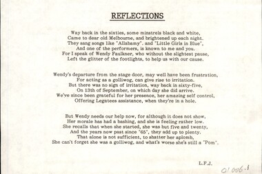 Document, Reflections: Wendy Faulkner, 1990