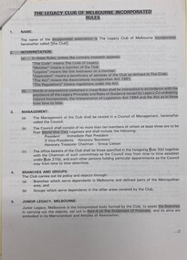 Document, The Legacy Club of Melbourne Incorporated Rules, 1996