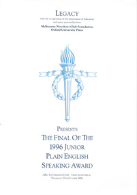 Programme, The Final of the 1996 Junior Plain English Speaking Award, 1996
