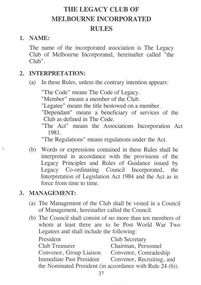 Document, The Legacy Club of Melbourne Incorporated Rules
