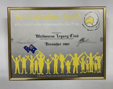 Certificate - Document, certificate, The Australian Spirit, 1990