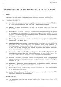 Document, Current Rules of the Legacy Club of Melbourne, 1996