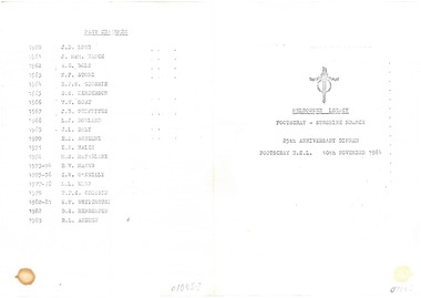 Document, Footscray - Sunshine Branch 25th Anniversary Dinner, 1984