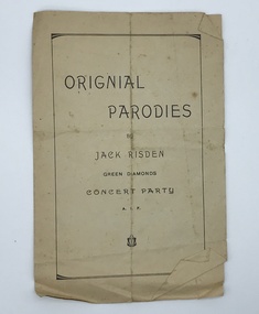 Booklet, Original Parodies by Jack Risden. Green Diamonds Concert Party A.I.F, c1918