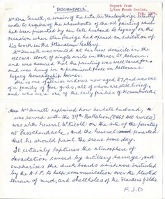Document, Paschendaele. Report from L/tee Frank Doolan Feb 1974, 1974
