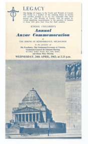 Programme - Document, programme, Annual ANZAC Commemoration Ceremony for Students, 1958 to 1964